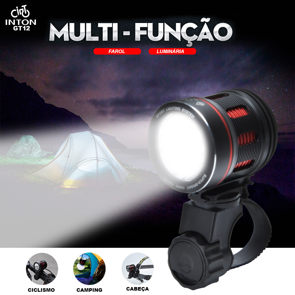 Farol Para Bicicleta Led Cree-T6 8.4V Bing Lanternas GT12